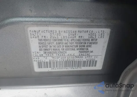2020 Nissan Sentra Sr Xtronic Cvt from USA, damaged, VIN 3N1AB8DV6LY264274